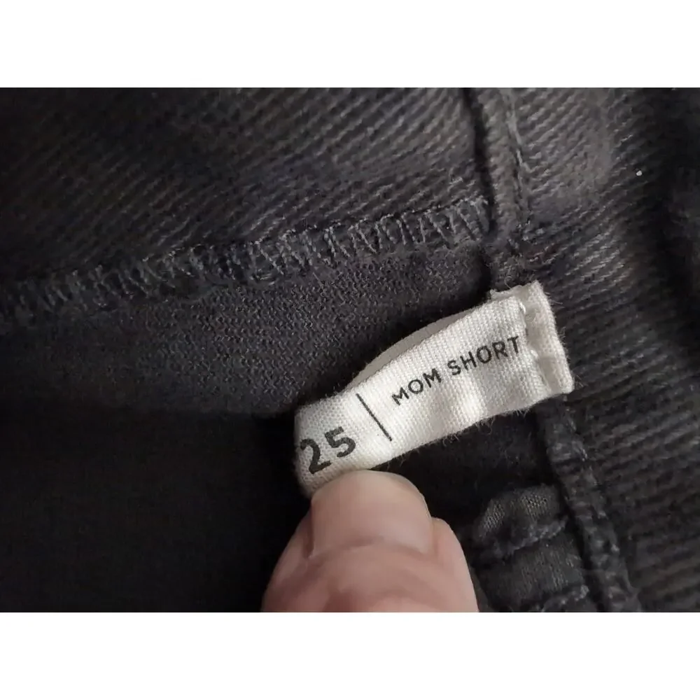 PacSun Mom Short Black Denim Tie Belt Raw Hem Women's 25 Beach Resort (1116)